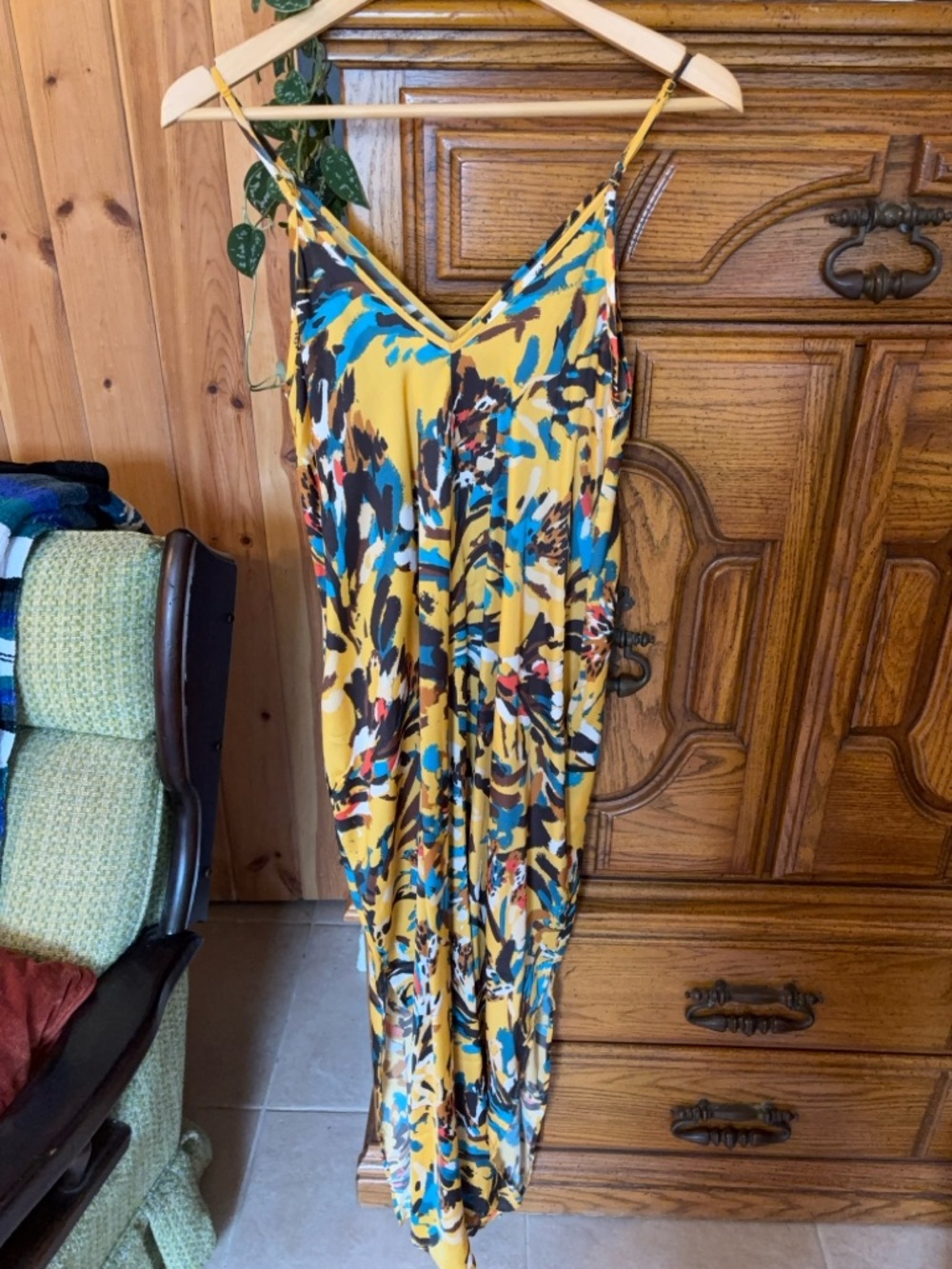 Women’s silky Yellow Floral Print maxi dress
